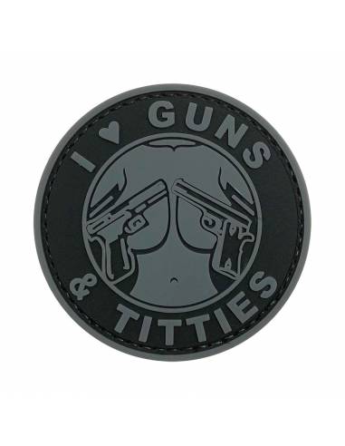 PARCHE PVC I LOVE GUNS AND TITTIES GREY