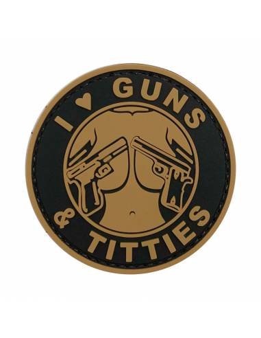 PARCHE PVC I LOVE GUNS AND TITTIES TAN